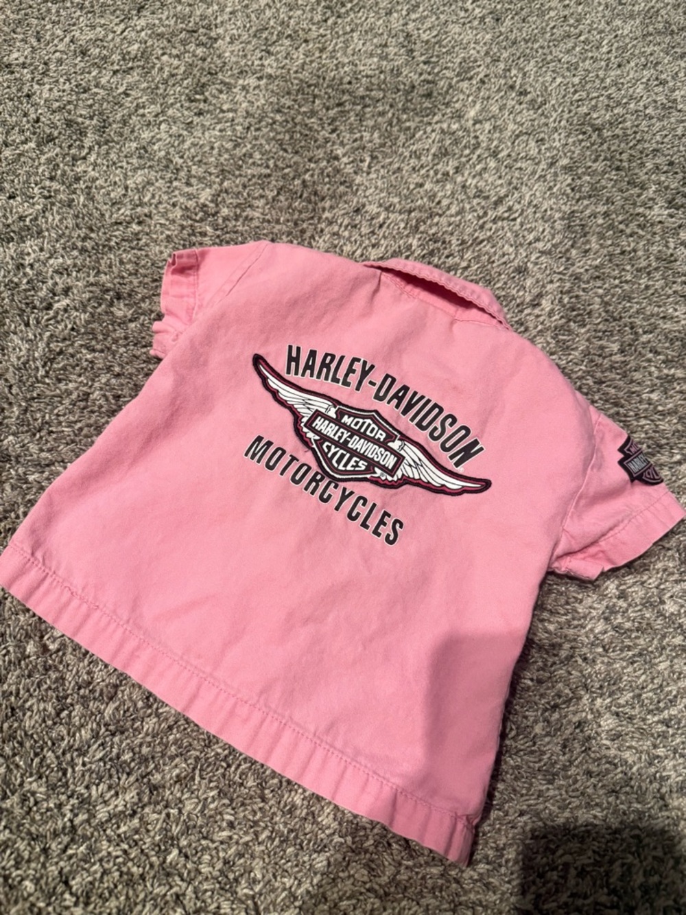 Harley-Davidson Pink Kids Button-Down Shirt with Wing Logo